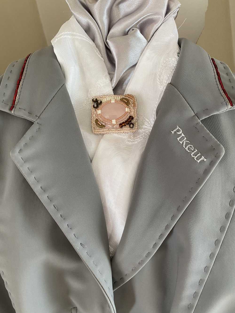 Rose Quartz Bead Embroidered Pin - Image 2