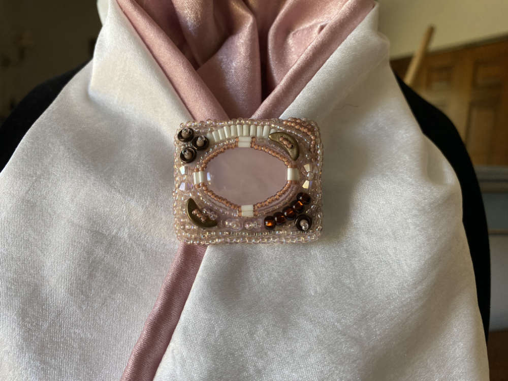 Rose Quartz Bead Embroidered Pin